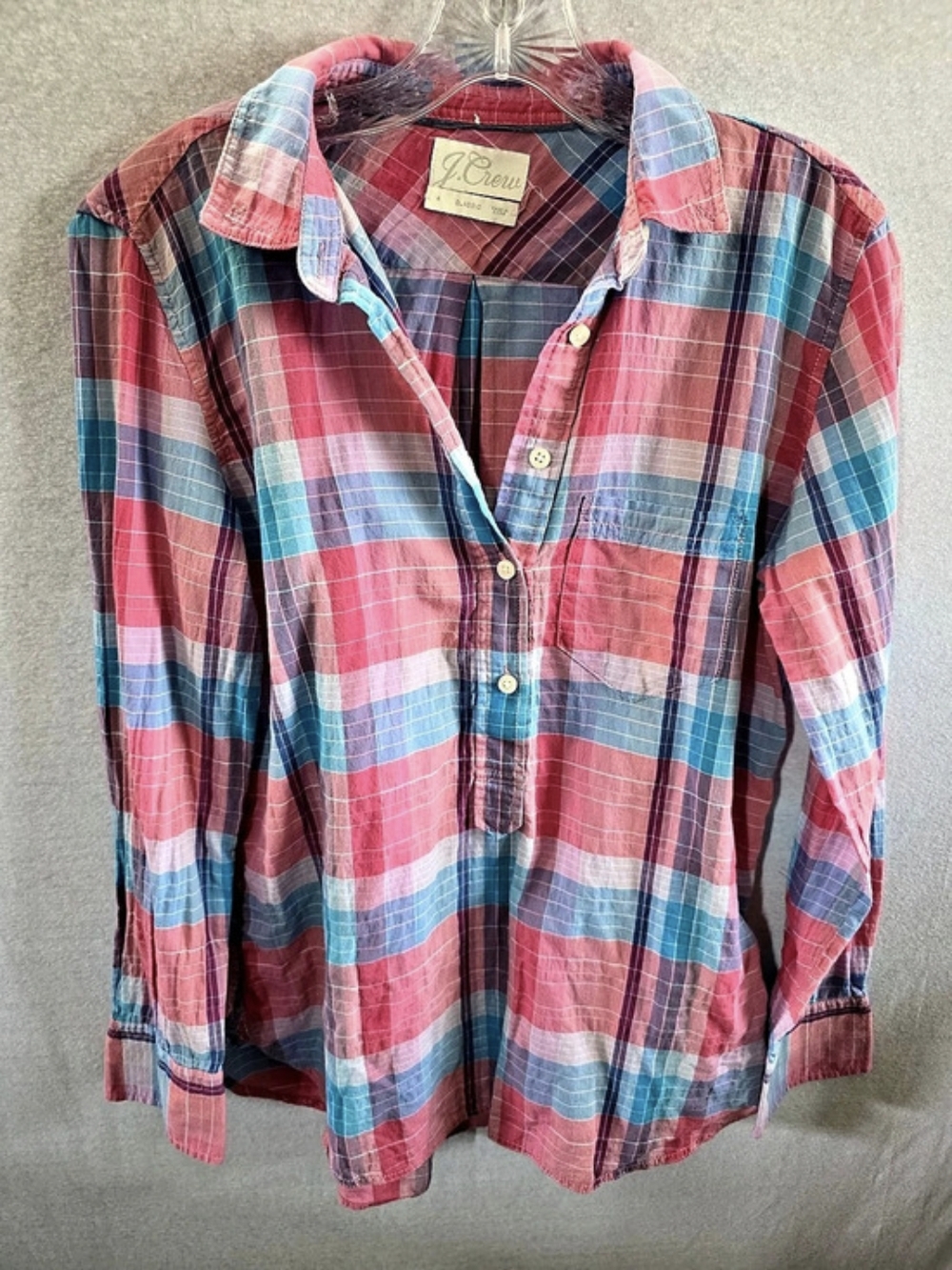 J.Crew Plaid Button Down in Pink & Blue Large